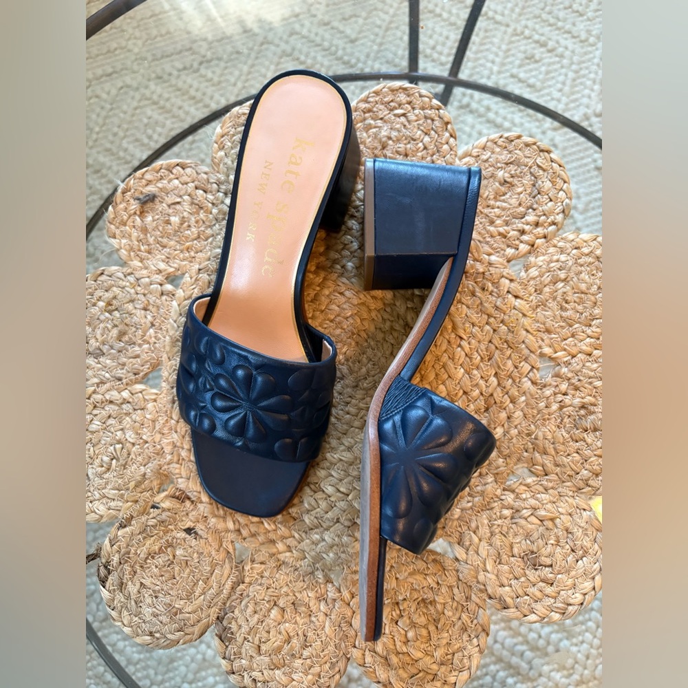 Kate Spade Navy Blue Embossed Sandals